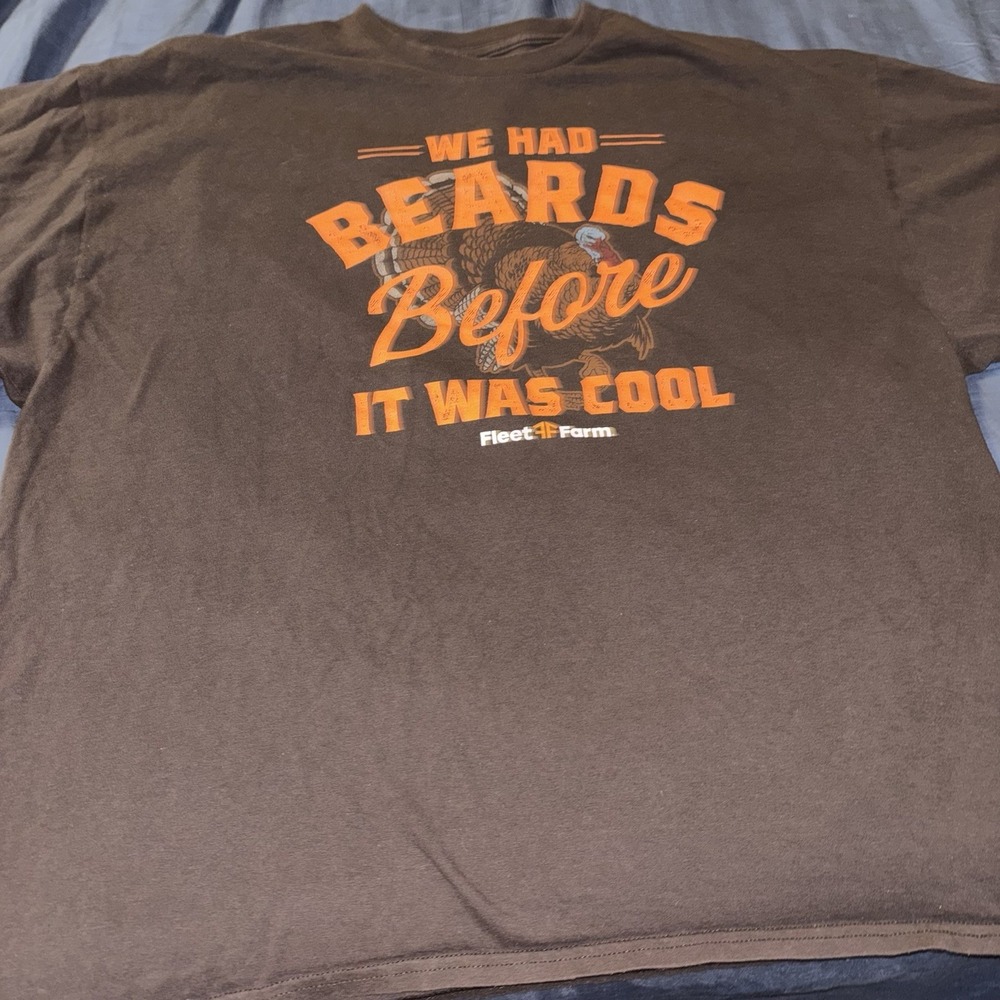 Fleet Farm Men's 2X Graphic Short Sleeve T Shirt Brown Crew‎ Neck Cotton
